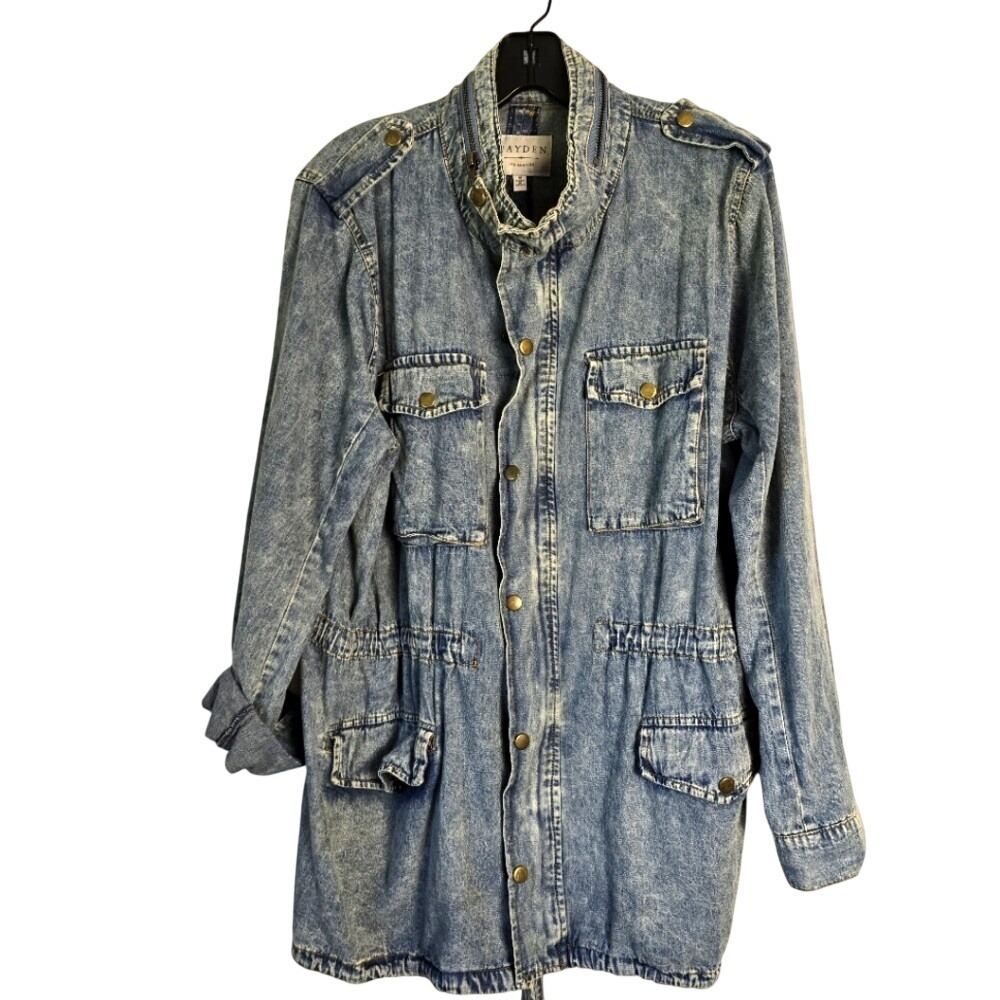 Hayden Los Angeles Acid‎ Wash Denim Utility Jacket Blue Military Cargo Medium